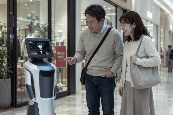 来庁者に歩み寄って案内するサービスロボット